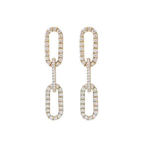 Pave Diamond Earrings, 14k Gold Earrings, Diamond Chain Link Earrings, 14k Yellow Gold Link Chain Earrings Birthday Gift Women