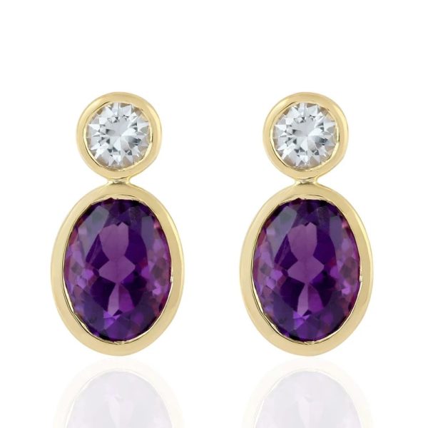 925 Silver Stud Earrings, Bezel Set Amethyst Sapphire Dangle Earrings For Women's Gift, Mother Gift, Gift For Her