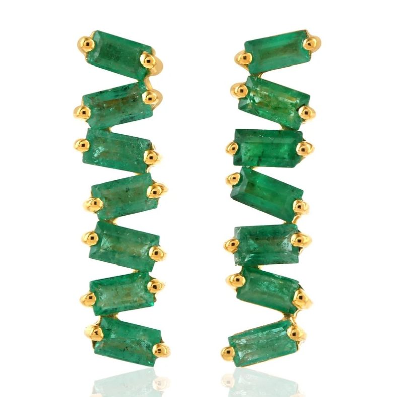 Baguette Emerald Stud Earrings, 925 Silver Stud Earrings, Silver Fine Stud Earrings, Customize Jewelry, Christmas Gift, Gift For Her