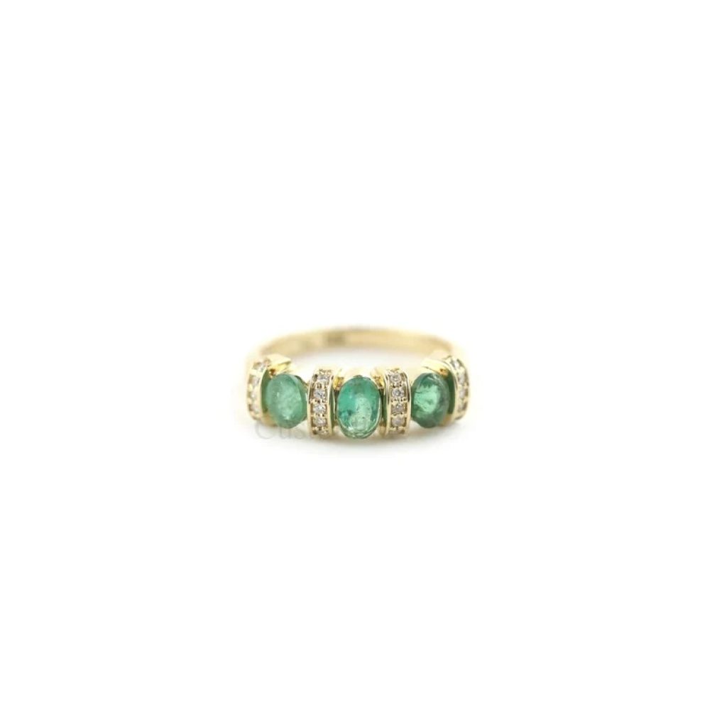 14K Gold Diamond Ring, 14k Gold Emerald Ring, 14k Gold Emerald Diamond Ring, Handmade Gold Oval Shape Diamond Emerald Ring