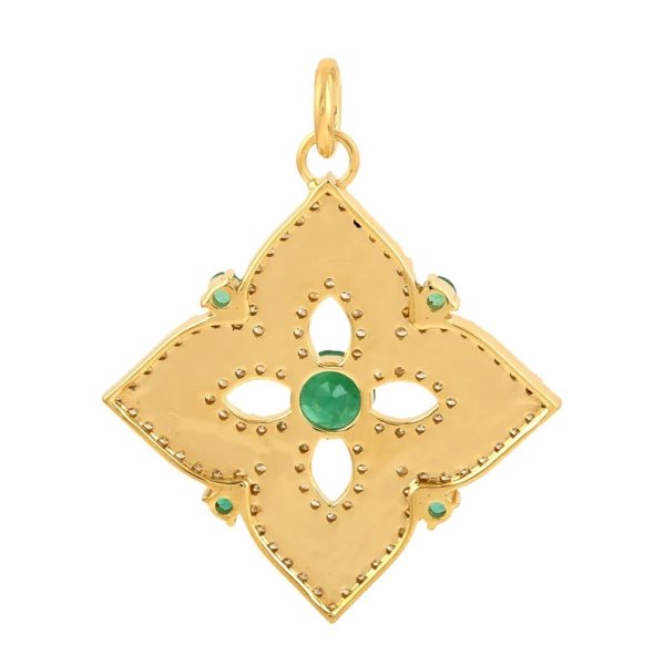 Pave Diamond Pendant, Diamond Emerald Pendant Jewelry, 14k Yellow Gold Charm Pendant, Yellow Gold Diamond Pendant Gift Women