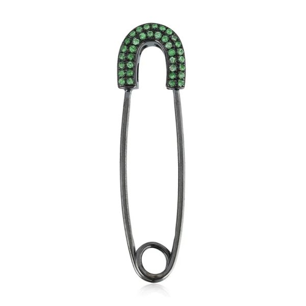 925 Sterling Silver Safety Pin Pave Tsavorite Safety Pin Spacer Jewelry Finding Jewelry