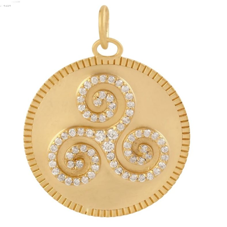 Pave Diamond Pendant, Diamond Handmade Pendant Jewelry, 14k Yellow Gold Charm Pendant, Yellow Gold Diamond Pendant Gift Women,