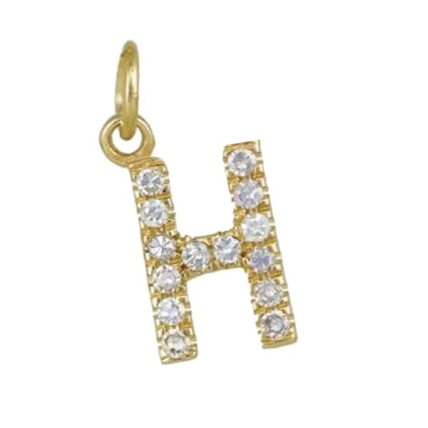 14k Yellow Gold Pendant, Pave Diamond Initial Charm, Real Diamond Pave Alphabet H Charm, Initial Letters Charms Pendants for Jewelry