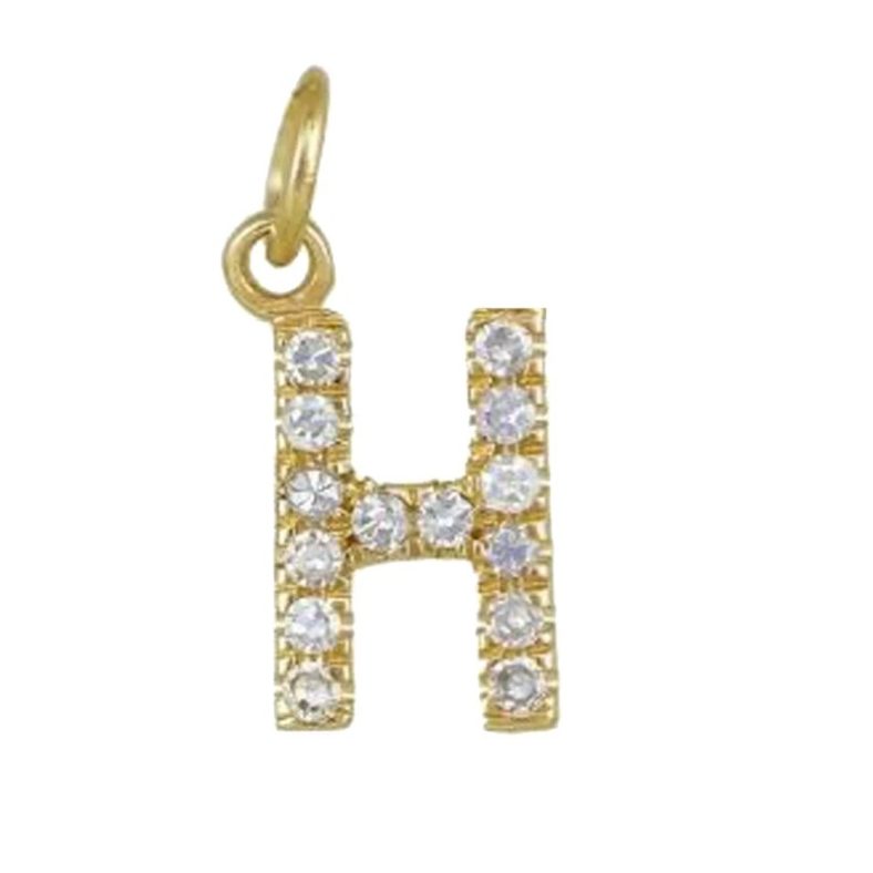 14k Yellow Gold Pendant, Pave Diamond Initial Charm, Real Diamond Pave Alphabet H Charm, Initial Letters Charms Pendants for Jewelry