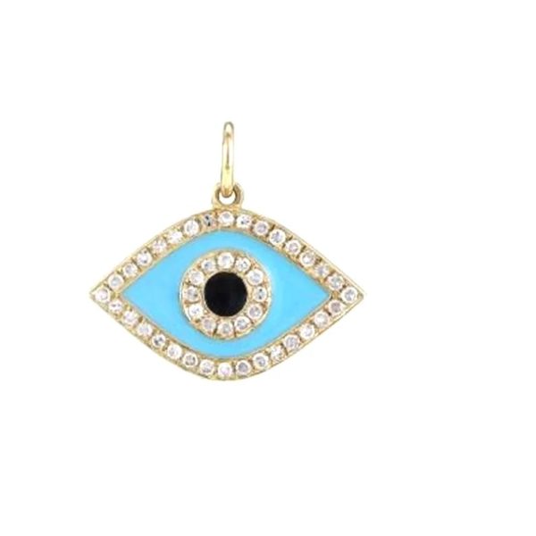Blue Enamel Evil Eye Charm, Pave Diamond Evil Eye Pendant, 14k Yellow Gold Charm Pendant, Black Onyx Gemstone Pendant Gift For Women