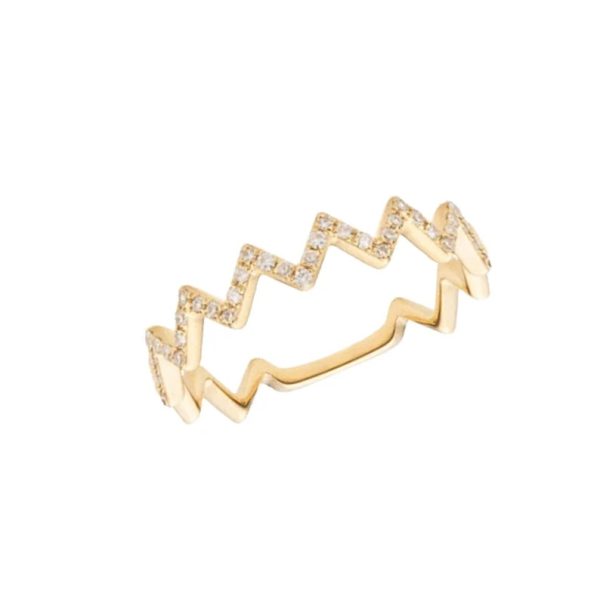 Highs and Lows Wave Ring, 14k Solid Yellow Gold Ring, Diamond Pave Zig Zag Ring for Women, Birthday Gift for Daughter from Mom Dad