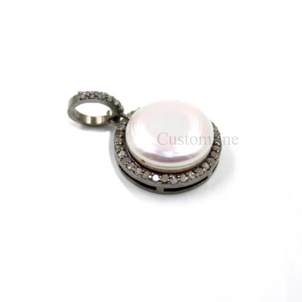 natural pearl pendant Rosecut pave diamond pendant 925 sterling silver handmade finish diamond charms necklace pendant