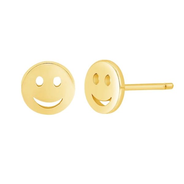 Smiley Face Stud Earrings, Tiny Smiley Face Studs, 14k Yellow Gold Mini Stud Earrings, Gold Smiley Face Emoji Minimalist Studs