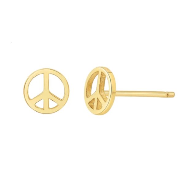 14k Yellow Gold Studs, Yellow Gold Stud Earrings, Yellow Gold Mini Peace Sign Stud Earrings, Yellow Gold Minimalist Earrings