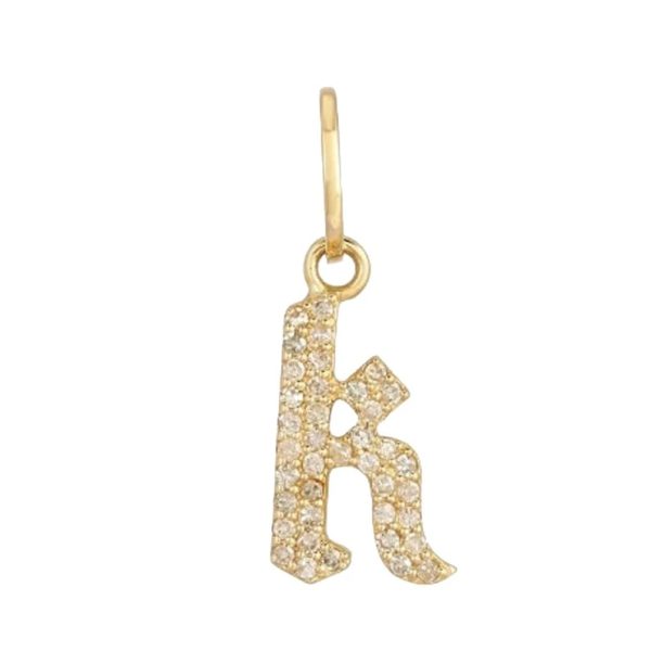 Diamond Gothic Pendant, Pave Diamond Initial K Pendant, Pave Diamond Mini Charm Pendant, 14k Yellow Gold Gothic Letter Sign Charm