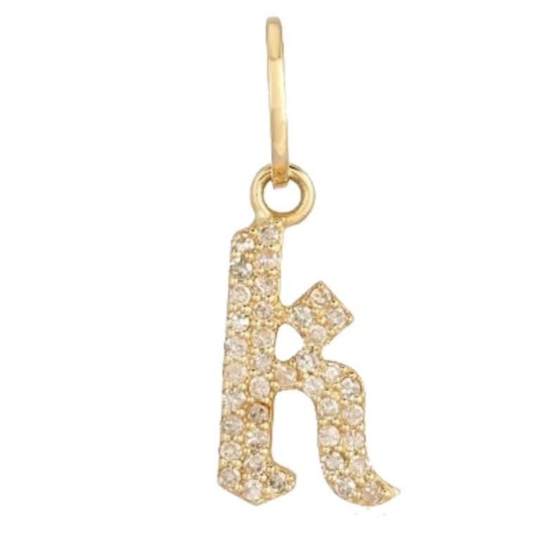 Diamond Gothic Pendant, Pave Diamond Initial K Pendant, Pave Diamond Mini Charm Pendant, 14k Yellow Gold Gothic Letter Sign Charm