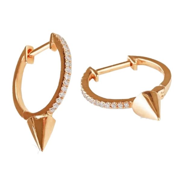 Diamond Pave Earrings, Diamond Huggie Earrings, Pave Diamond Hoop Earrings, Diamond 14k Yellow Gold Spike Earrings for Gift