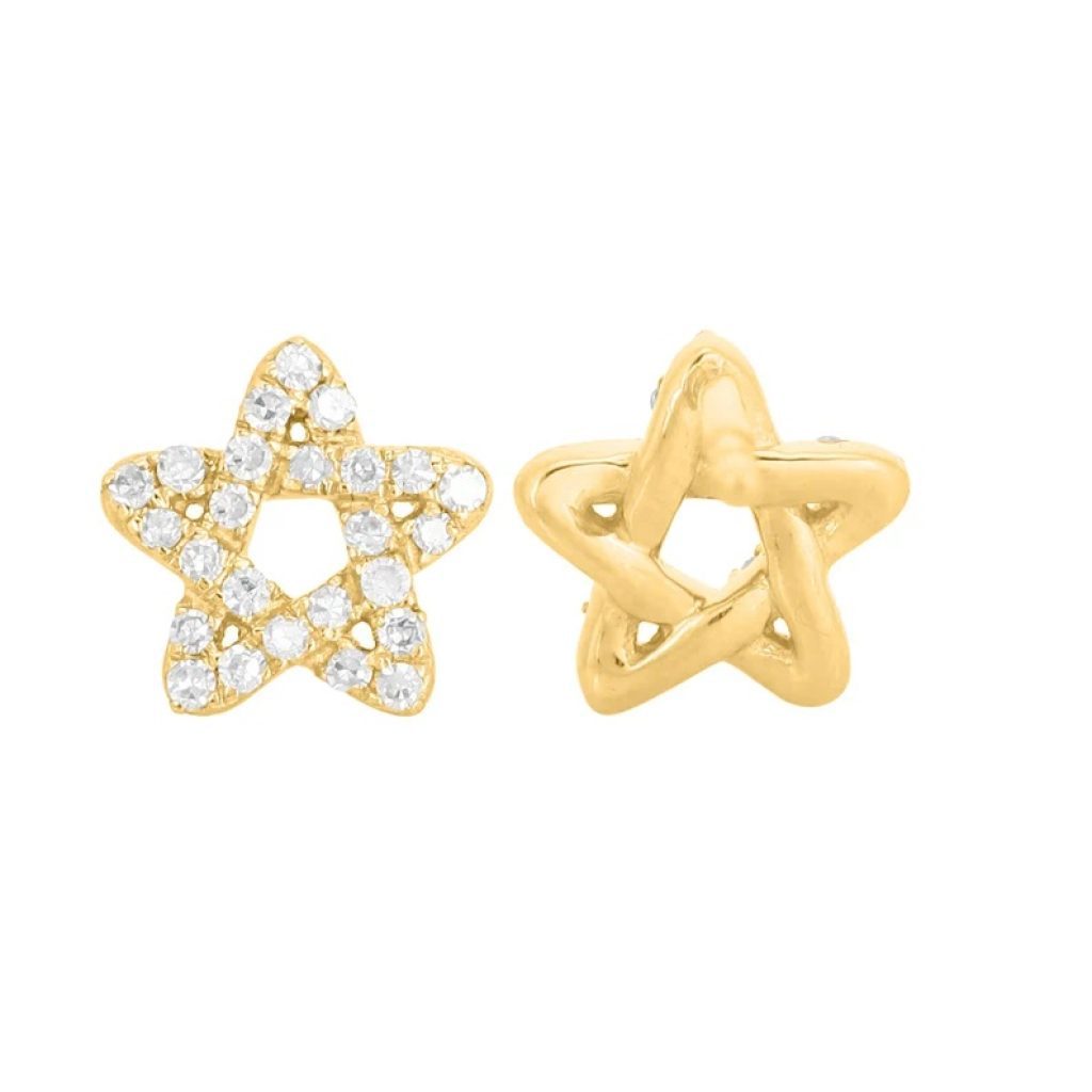 Pave Diamond Earrings, Diamond Star Stud Earrings, Diamond Mini Stud Earrings, Gold Mini Stud Earrings Wedding Gift Women