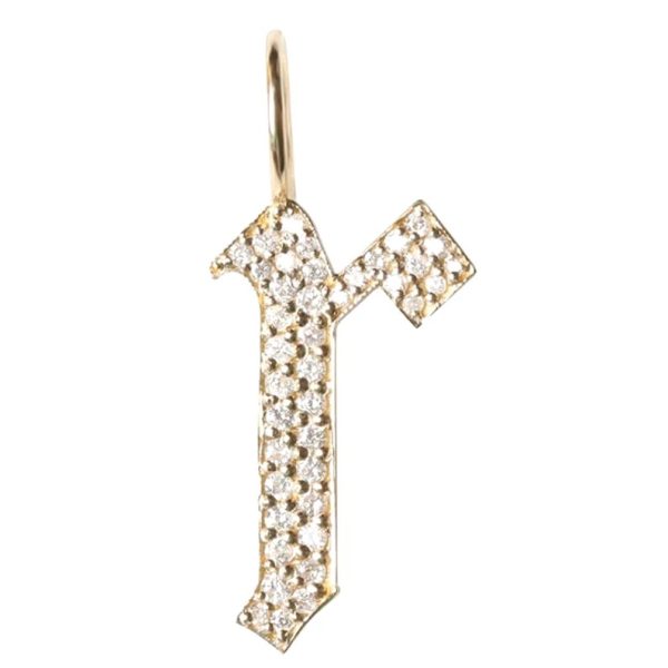 Gold Initial Letter, Pave Diamond Letter R Charm, Diamond Alphabet Pendant, 14k Yellow Gold Charm, Diamond Word Charm