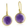 Natural Amethyst Bezel Set Hook Dangle Earrings, Hook Earrings, 925 Sterling Silver With Gold Plated Jewelry, Gift for Mom , Gift For Her
