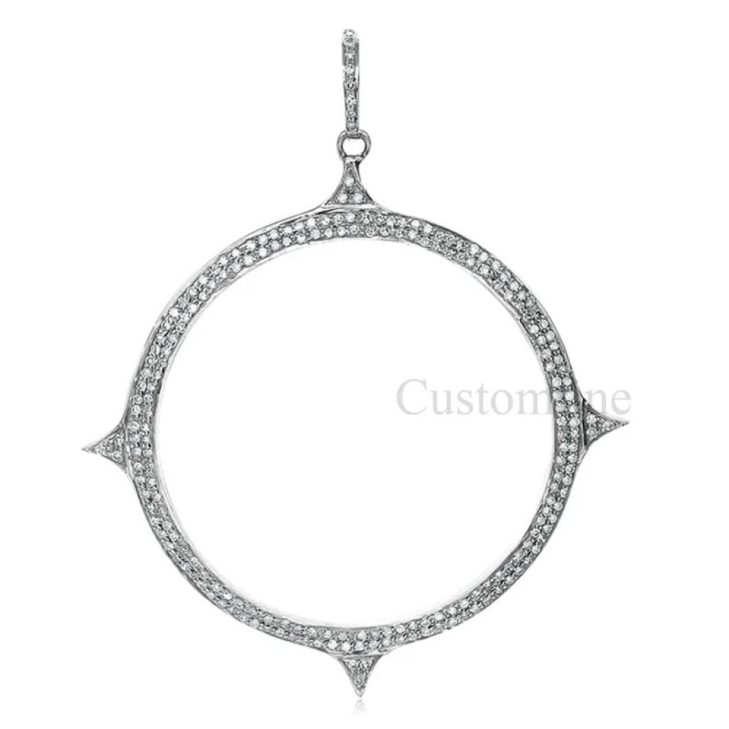 925 Sterling Silver Diamond large Circle Pendant, Silver large Circle Charm, Large Circle Pendant, Diamond Circle Charm jewelry