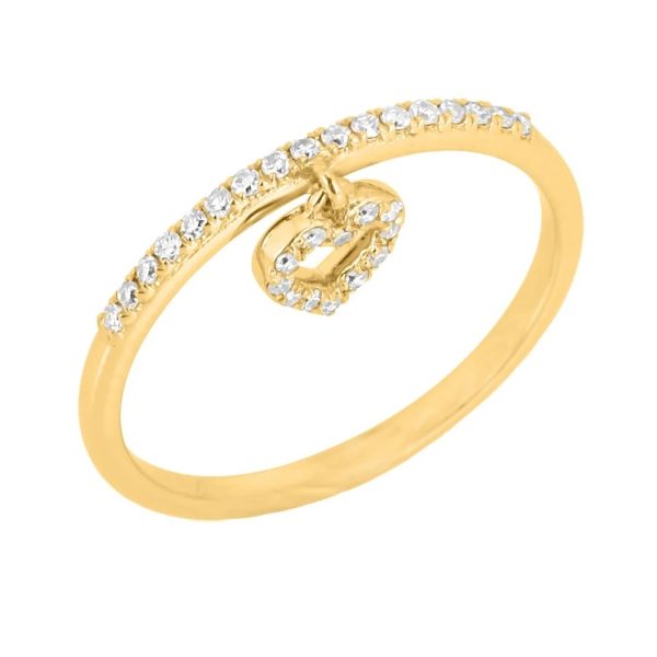 Pave diamond Ring, Diamond Heart Charm Hanging Ring Band, Natural Diamond Wedding Band Ring, 14k Yellow Gold Engagement Ring