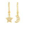 Pave Diamond Earrings, Diamond Star Moon Earrings, Handmade 14k Yellow Gold Earrings, Gold Earrings Hoop Women Wear Jewelry