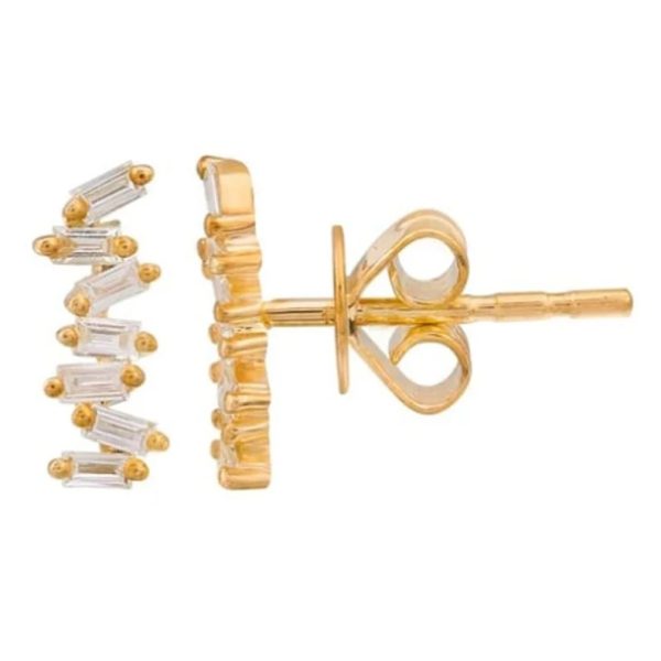 Diamond Stud Earrings, Diamond Baguette Studs, Diamond Baguette Minimalist Studs, Indian Handmade Earrings, 14k Yellow Gold Studs,