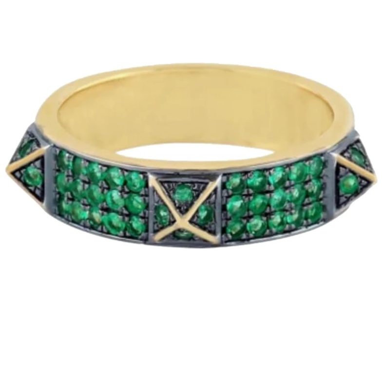 925 Sterling Silver Ring, Gemstone Ring Jewelry, Handmade Gemstone Emerald Ring, Cigar Band Ring, Gemstone Emerald Spike Ring Women