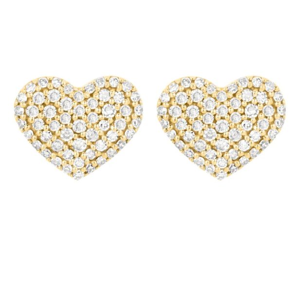 Diamond Stud Earrings, Diamond Heart Studs, Pave Diamond Heart Studs, Indian Handmade Wedding Earrings, 14k Yellow Gold Heart Studs