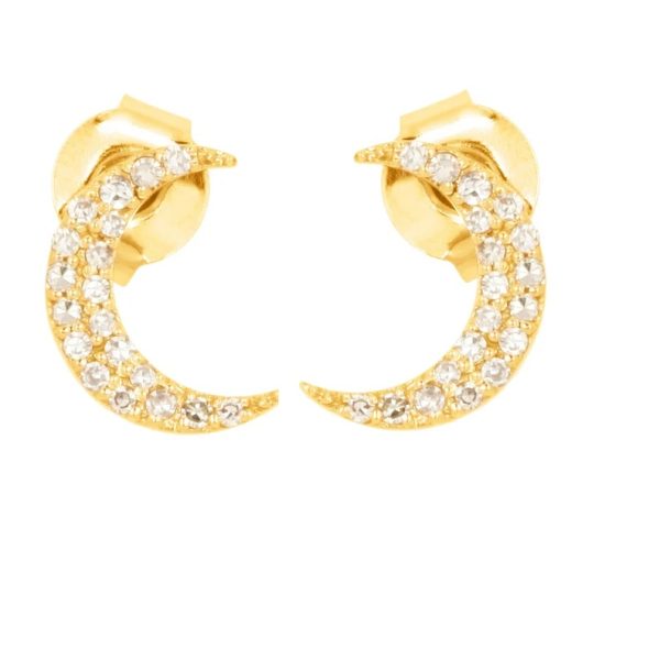 Diamond Stud Earrings, Diamond Moon Stud Earrings, Mini Stud Diamond Earrings, Pave Diamond Minimalist Studs, Stud Earrings Silver