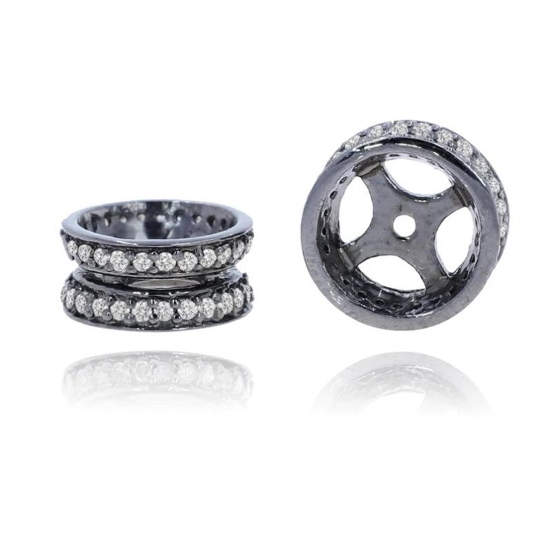 Double Layer Diamond Rondelles, Pave Diamond Rondelle, Sterling Silver Finding, Diamond Wheel Rondelle for Making Bracelet Necklace