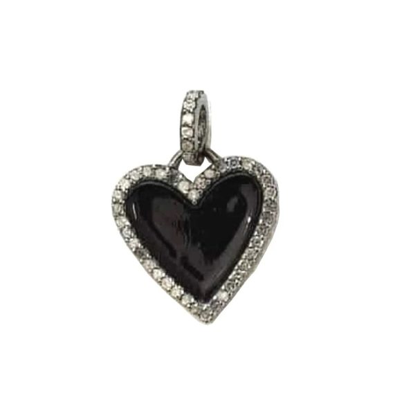 Diamond Enamel Pendant, Pave Diamond Enamel Heart Pendant, 925 Sterling Silver Jewelry, Diamond Enamel Heart Pendant Gift Women