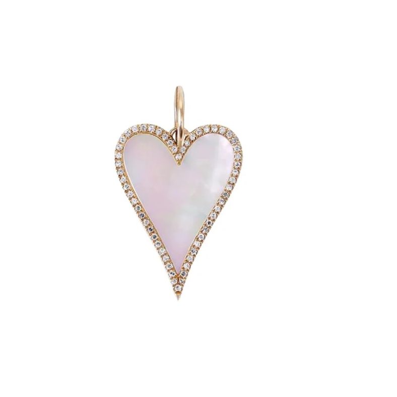 Pave Diamond Heart Pendant, 14k Yellow Gold Pendant, Diamond Pave Mother of Pearl Heart Pendant, Diamond Pendant Birthday Gift Women