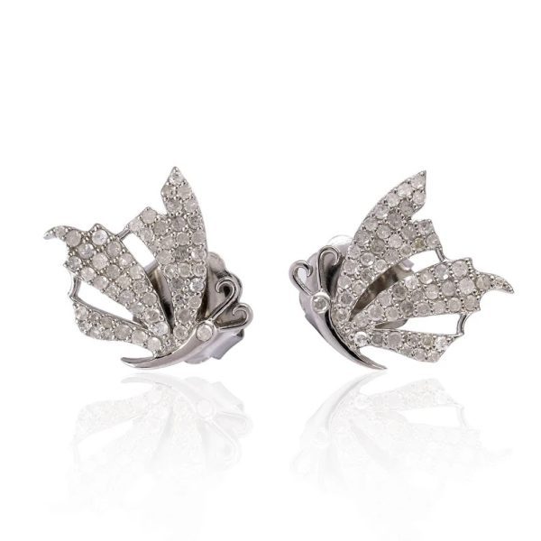 Butterfly Stud Earrings, Pave Studs, CZ Diamonds Stud Earrings, 925 Silver With Gold Plated Stud Earrings, Dinty Studs