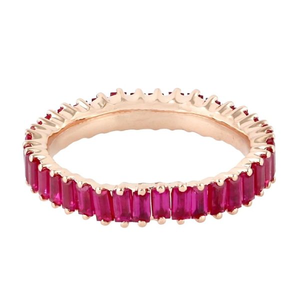 14k Yellow Gold Ring, Ruby Baguette Ring, Gemstone Ruby Baguette Ring Jewelry, Handmade Baguette Colorstone Ring Jewelry Gift Women