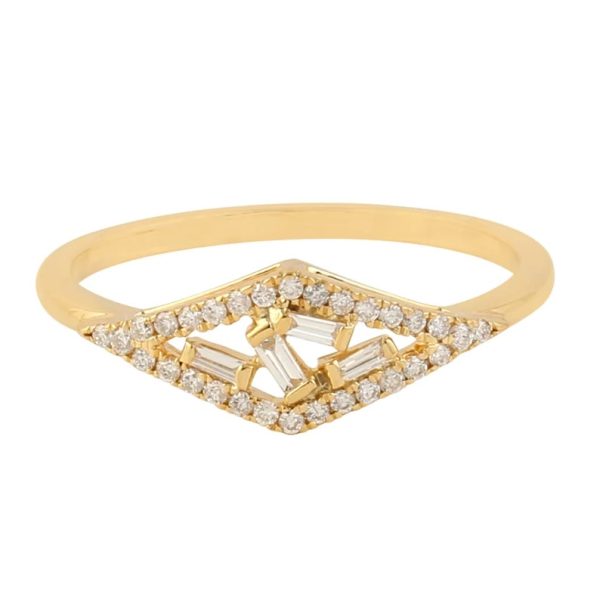 Diamond Baguette Ring, Real Diamond Pave Ring, 14k Yellow Gold Ring, Yellow Gold Women Ring, Baguette Diamond Ring for Gift