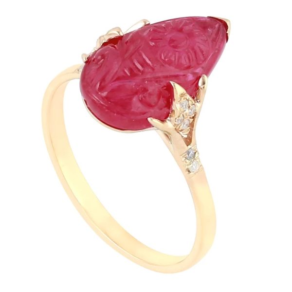 14k Yellow Gold Gemstone Ring, Diamond Onyx Carving Ring, Diamond Engagement Ring, 14k Gold Wedding Ring, Valentine Day Gift