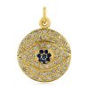 14k Yellow Gold Evil Eye Disc Charm Medallion Pendant Necklace