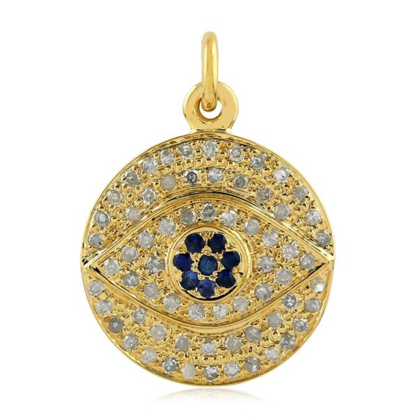 14k Yellow Gold Evil Eye Disc Charm Medallion Pendant Necklace