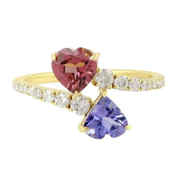 Yellow Gold Gemstone Heart Ring, Diamond Heart Shape Stone Ring, Diamond Engagement Heart Ring, Gold Ring, Valentine Day Gift,