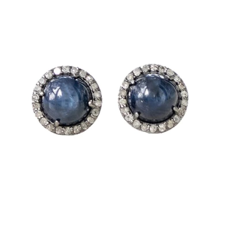 Diamond Disc Studs, Blue Sapphire Mini Stud Earrings, Diamond Minimalist Studs, Natural Diamond Gemstone Stud Earrings Gift Women