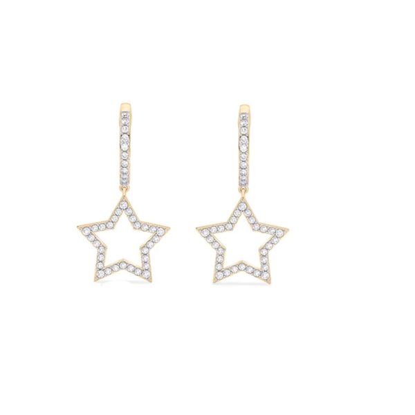 Diamond Earrings, Diamond Star Earrings, Diamond Huggie Earrings, 14k Yellow Gold Earrings, Diamond Earrings Gift for Women