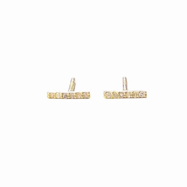 14k Yellow Gold Bar Studs, Diamond Bar Studs, Pave Diamond Bar Studs, Bar Stud Earrings, Handmade Women Bar Stud Minimalist Studs