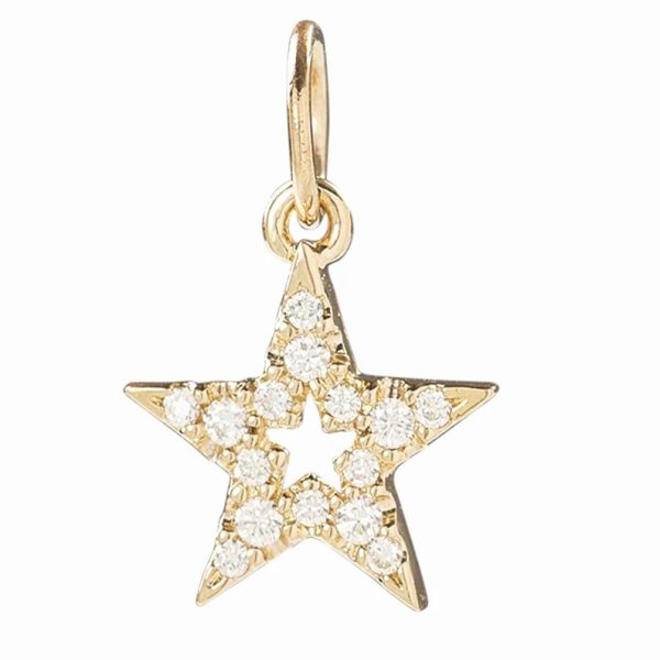 14k Gold Charm, Gold Star Pendant, Handmade Gold Star Pendant, Real Diamond Charm Pendant, Gold Minimalist Star Pendant