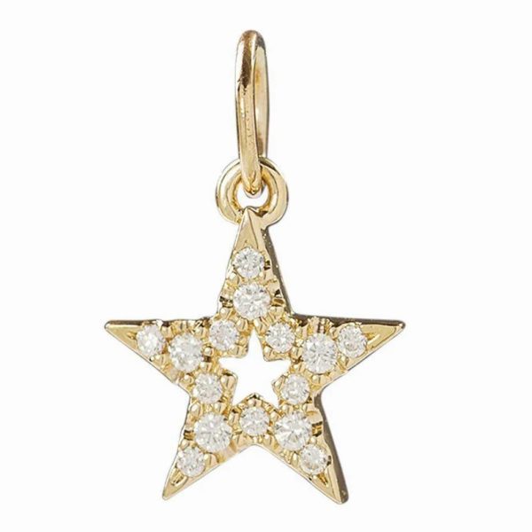 14k Gold Charm, Gold Star Pendant, Handmade Gold Star Pendant, Real Diamond Charm Pendant, Gold Minimalist Star Pendant