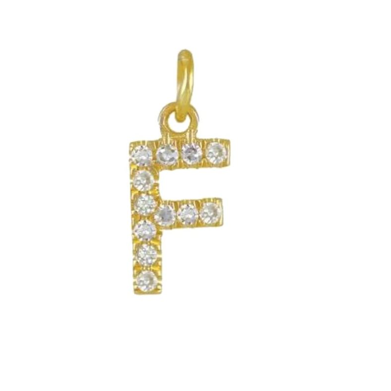 14k Yellow Gold Pendant, Pave Diamond Initial Charm, Real Natural Diamond Pave Alphabet F Charm, Initial Letter Charm Pendant Gift