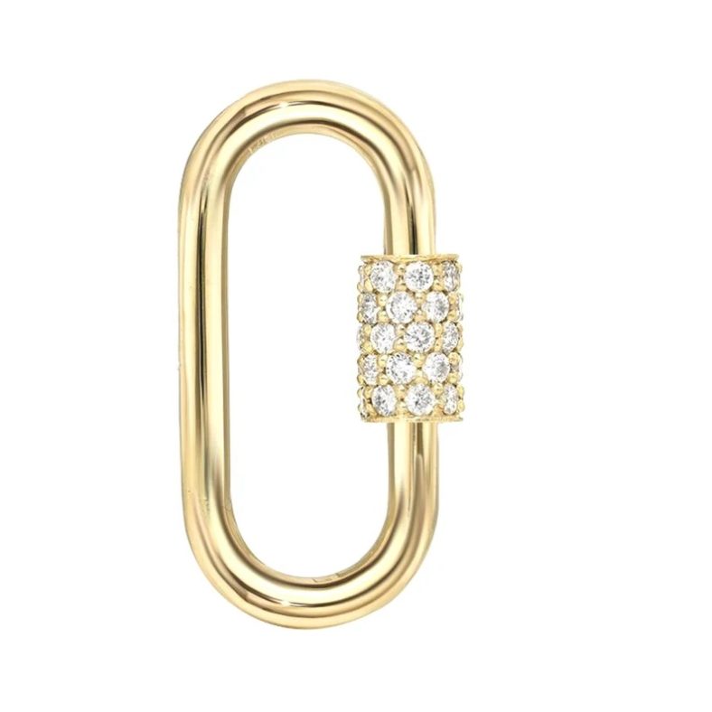 14k Yellow Gold Lock, Diamond Pave Carabiner Lock, Real Diamond Lock Finding, Diamond Gold Carabiner Lock Jewelry