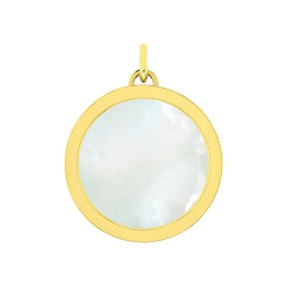 Pave Diamond Pendant, Diamond Star Charm Pendant, 14k Yellow Gold Circle Charm Pendant, Mother of Pearl Diamond White Enamel Pendant