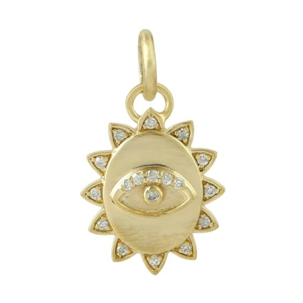14k Yellow Gold Evil Eye Sunburst Pendant Necklace Natural Diamond Sunburst Disc Charm Necklace Pendant Customize Jewelry Women Gift