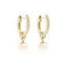 Pave Diamond Hoop Earrings, Diamond Gold Hoop Earrings, 14k Yellow Gold Pearl Drop Earrings, Real Diamond Earrings Gift for Women,