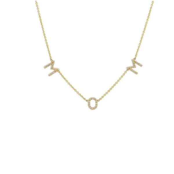 14k Yellow Gold Necklace, Yellow Gold Chain Necklace, Diamond Pave Gold MOM Necklace, Christmas Day Gift Chain Necklace,