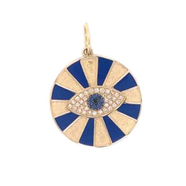 Diamond Pendant jewelry, Blue Sapphire Round Disc Pendant, 14k Yellow Gold Pendant Jewelry, Handmade Yellow Gold Charm Pendant