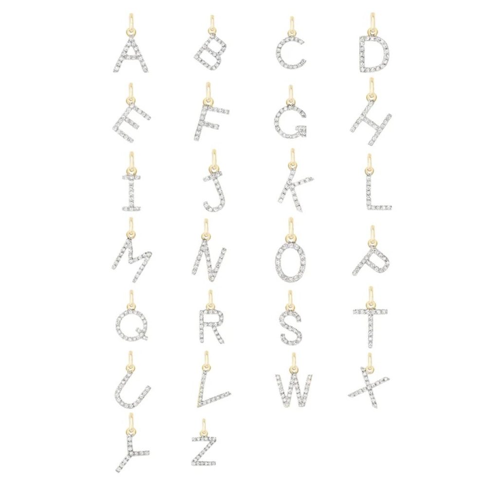Yellow Gold Word Charm, Custom Gold Initial I Charm, 14k Gold Monogram Alphabet Pendant, Diamond Personalized Letter Pendant